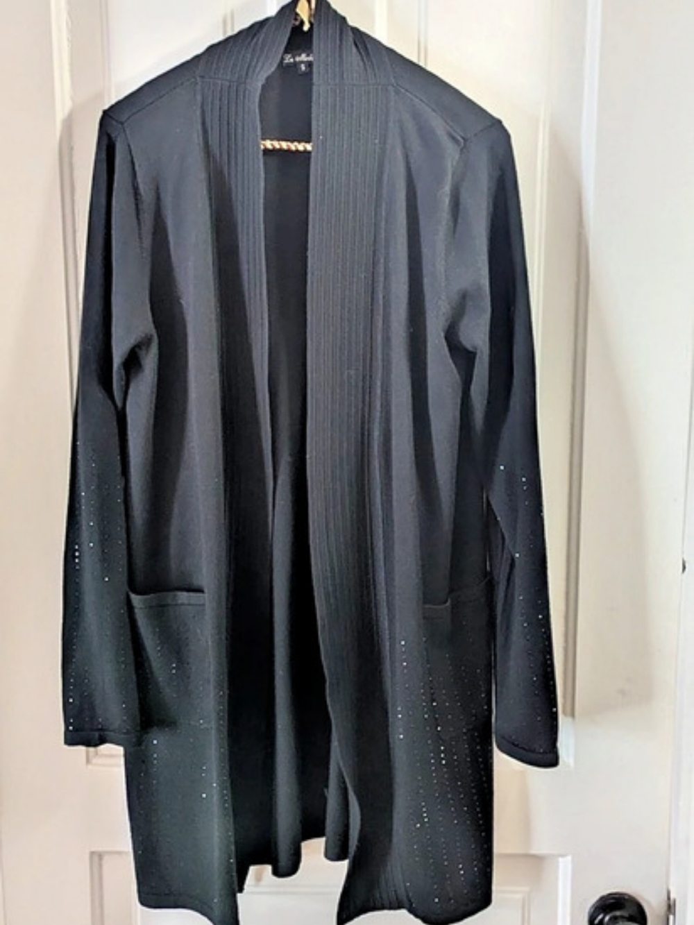 La Madone Black Embellished Open Front Cardigan Size Small